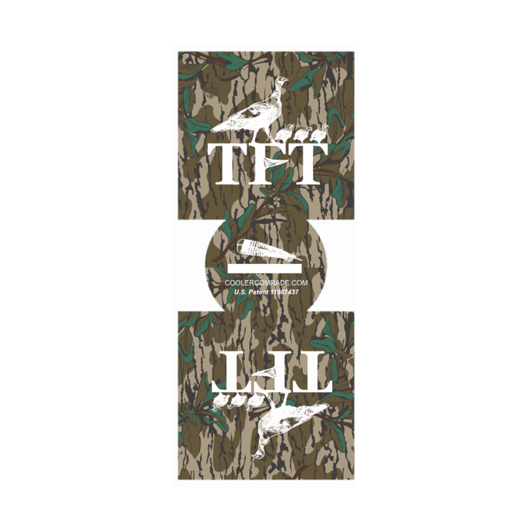 TFT Mossy Oak Greenleaf beverage koozie